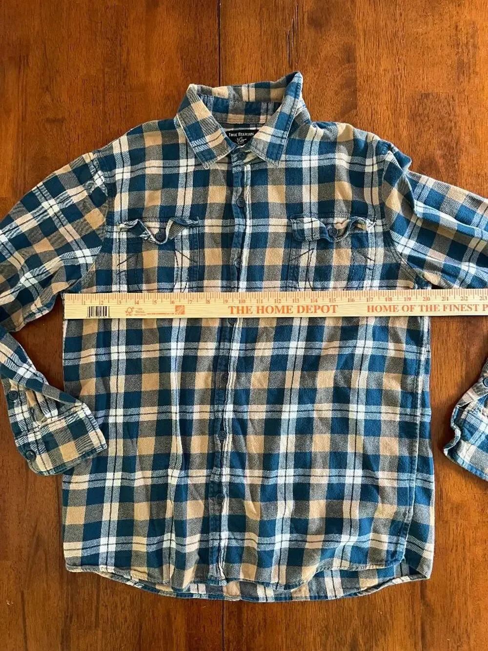 Mens True Religion Long Sleeve Flannel Button Up Shirt, Size L